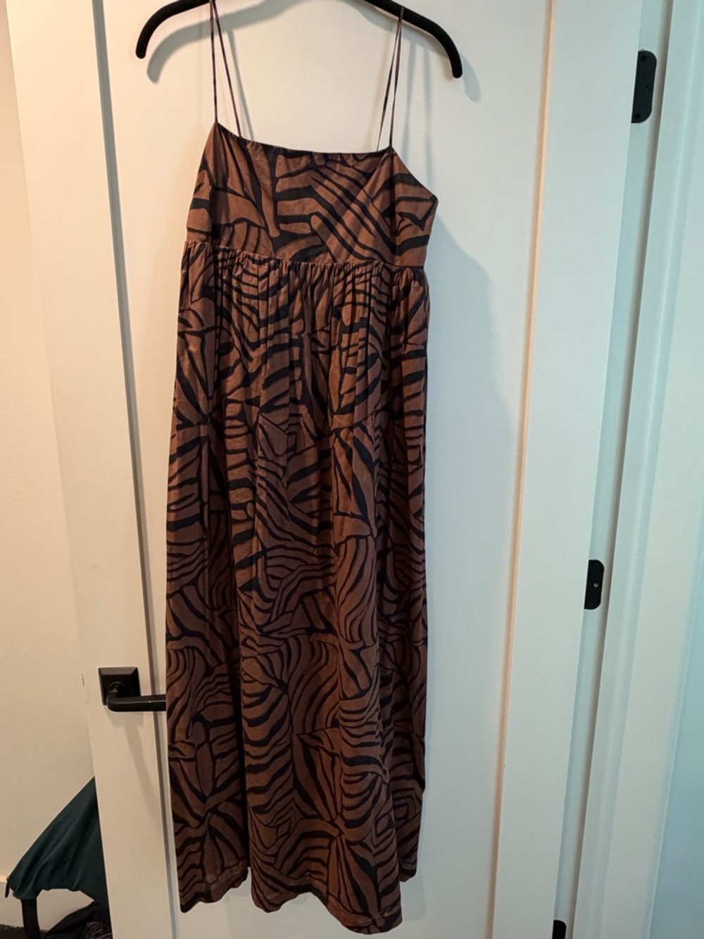 Brown Animal Print Spaghetti Strap Maxi Dress
